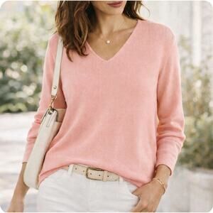 NWT Chicos Sz 2(12-14) V Neck Annie LS Peach Silk blend Capsule Sweater